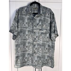 Robert Stock Men’s L 100% Silk Button-Up Shirt Abstract Print Short Sleeve